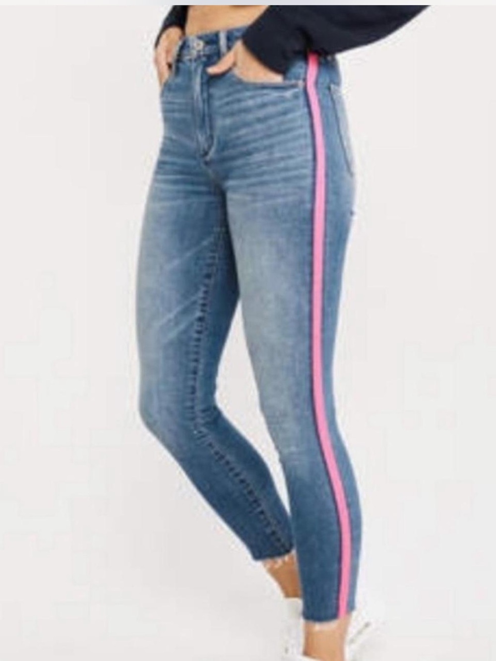 Abercrombie & Fitch Simone High Rise Ankle Neon Stripe Jeans 8 29 Raw Hem NWT